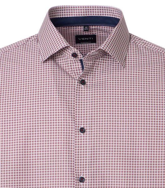 Venti Heren Overhemd Rood Print met Navy Contrast Modern Fit ML7 Boord