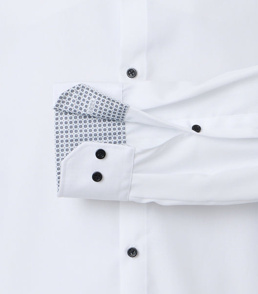 Venti Heren Overhemd Wit met Zwart Contrast Modern Fit ML7 Mouw