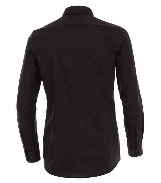 Venti Heren Overhemd Zwart Poplin Body Fit ML7