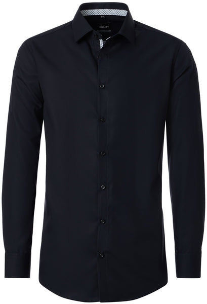 Venti Heren Overhemd Zwart met Grijs Contrast Modern Fit ML7