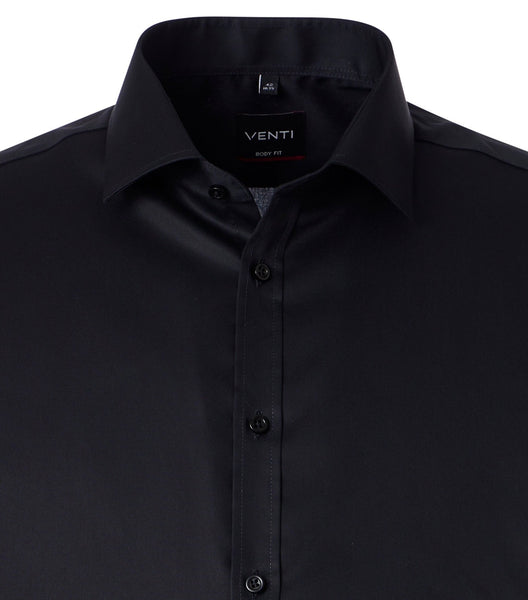 Venti Heren Overhemd Zwart Twill Body Fit ML7 Boord