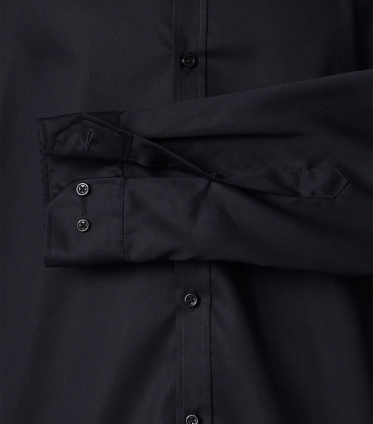 Venti Heren Overhemd Zwart Twill Body Fit ML7 Mouw