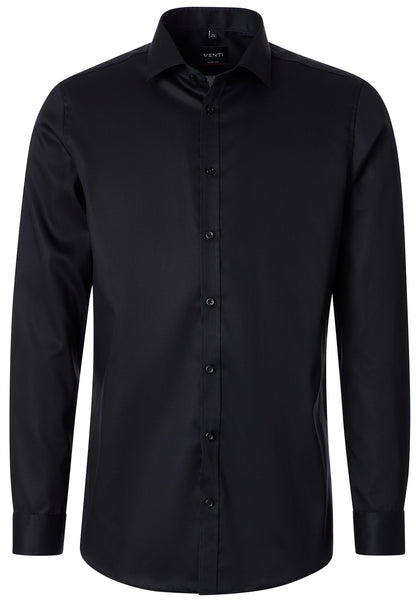 Venti Heren Overhemd Zwart Twill Body Fit ML7