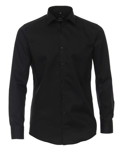 Venti Heren Overhemd Zwart Twill Modern Fit ML7