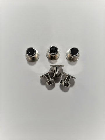 Zilveren metalen studs met zwarte knop 6 stuks
