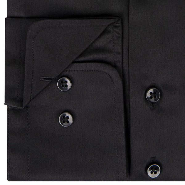 Sleeve7 Heren Overhemd Zwart Widespread Satijn Modern Fit
