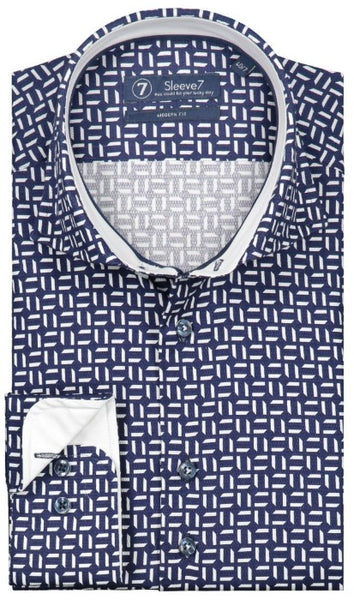Sleeve7 Overhemd Navy Wit Print Dobby