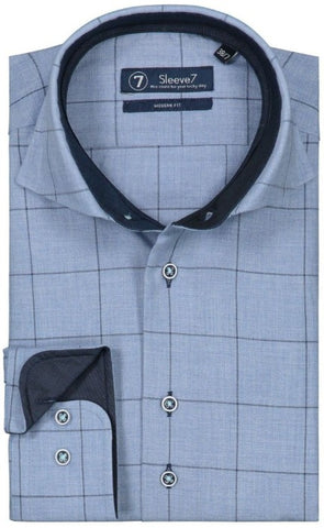 Sleeve7 Heren Overhemd Blauw Geruit Flannel