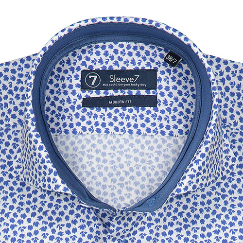 Sleeve7 Heren Overhemd Blauw Wit Met Bloemen Print