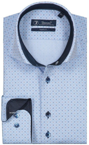 Sleeve7 Heren Overhemd Lichtblauw Oxford Kleuren Circle Print