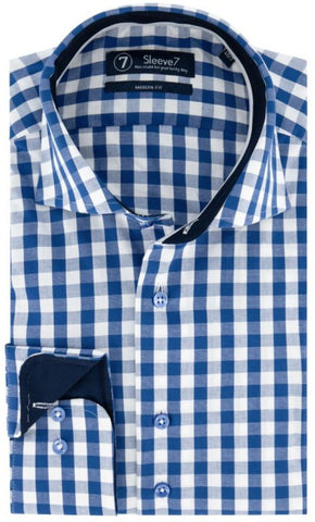 Sleeve7 Overhemd Blauw Allover Ruiten Poplin Modern Fit