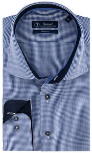 Sleeve7 Heren Overhemd Donker- en lichtblauw wit geruit Poplin Modern Fit