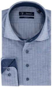 Sleeve7 Heren Overhemd blauw met wit Herringbone Modern Fit
