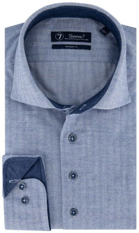 Sleeve7 Heren Overhemd blauw met wit Herringbone Modern Fit