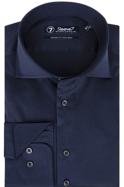 Sleeve7 Heren Overhemd Navy Widespread Satijn Modern Fit