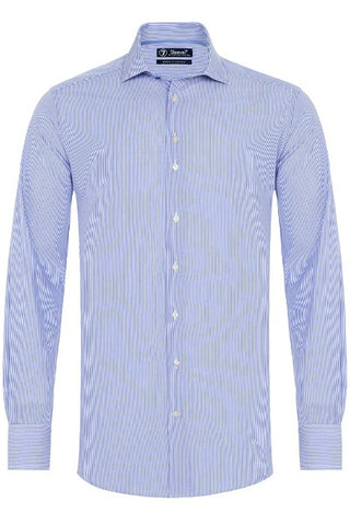 Sleeve7 Heren Overhemd Blauw Gestreept Widespread Poplin Modern Fit