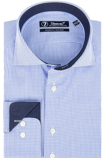 Sleeve7 Heren Overhemd Lichtblauw Geruit Contrast Poplin Modern Fit