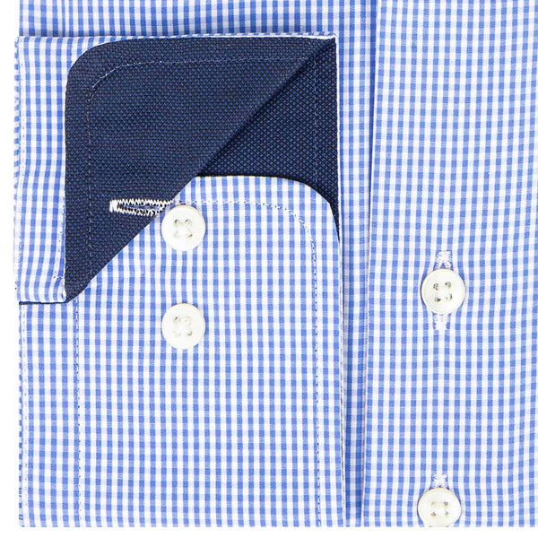 Sleeve7 Heren Overhemd Lichtblauw Geruit Contrast Poplin Modern Fit