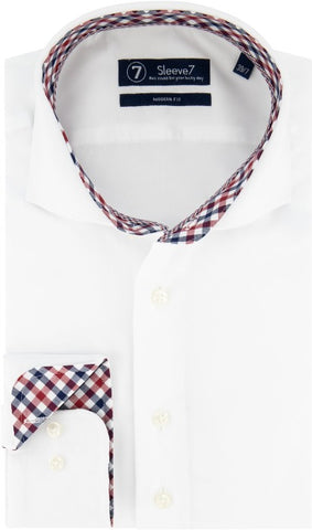 Sleeve7 Heren Overhemd Wit Ruit Contrast Heavy Twill Modern Fit