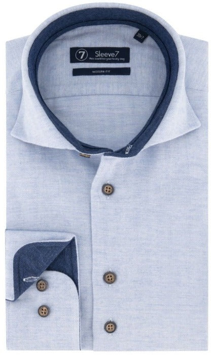 Sleeve7 Heren Overhemd Blauw Herringbone Modern Fit