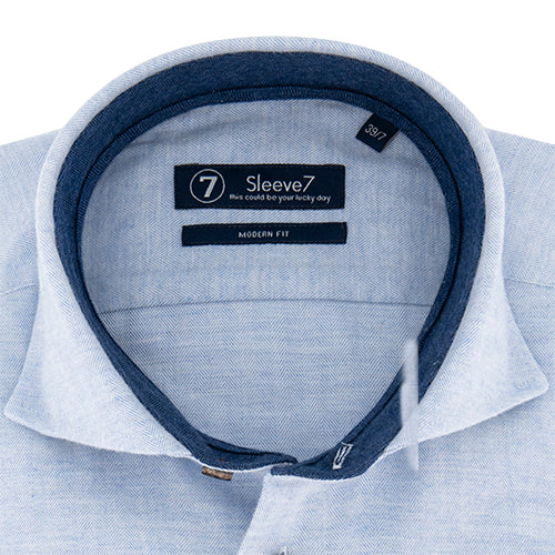 Sleeve7 Heren Overhemd Blauw Herringbone Modern Fit