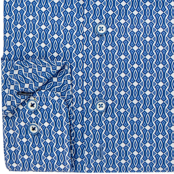 Sleeve7 Heren Overhemd Blauw Art Print Poplin Modern Fit Manchet