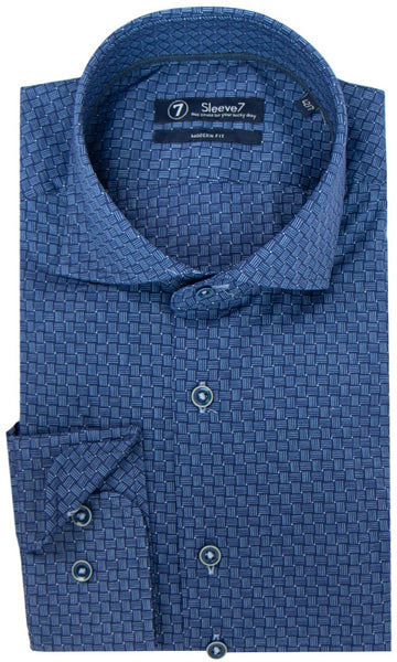 Sleeve7 Heren Overhemd Blauw Print Modern Fit