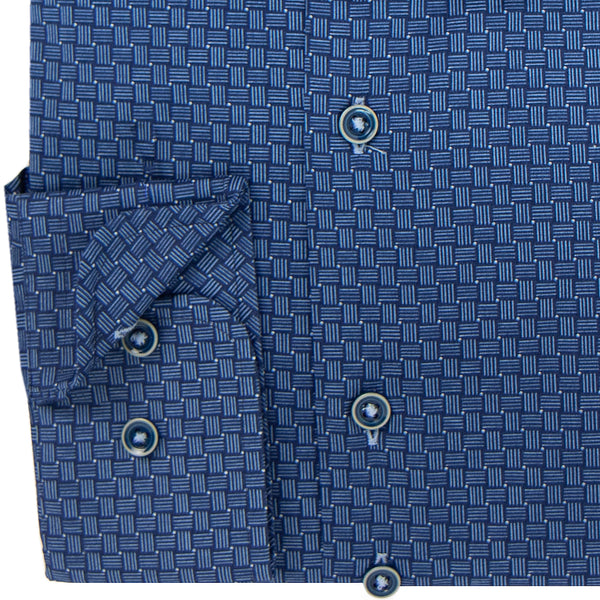 Sleeve7 Heren Overhemd Blauw Print Modern Fit Manchet