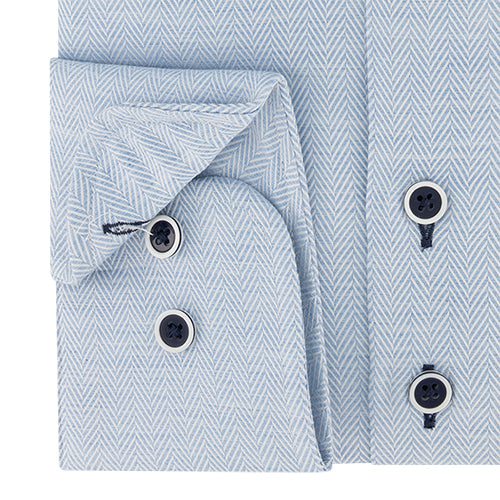 Sleeve7 Heren Overhemd Lichtblauw Herringbone Modern Fit