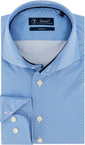 Sleeve7 Heren Overhemd Blauw Kleine Witte Bloemen Print Modern Fit