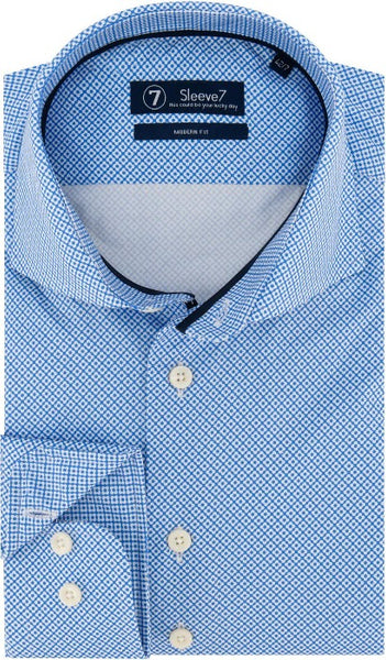 Sleeve7 Heren Overhemd Blauw Kleine Witte Bloemen Print Modern Fit