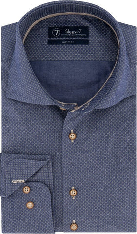 Sleeve7 Heren Overhemd Navy Kleine Bruine Print Modern Fit