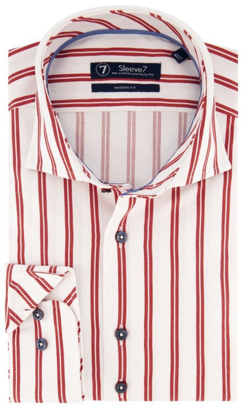Sleeve7 Heren Overhemd Wit Rood Gestreept Dobby Widespread Modern Fit