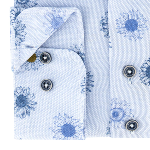 Sleeve7 Heren Overhemd Blauw Oxford Bloemen Print Widespread Modern Fit