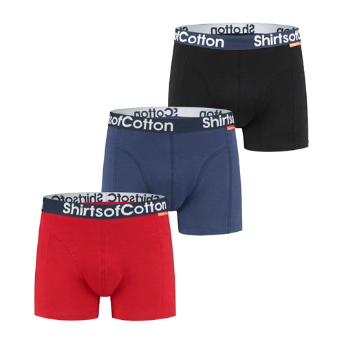 ShirtsofCotton Heren Boxershorts Multicolor Zwart Navy Rood 3-pack