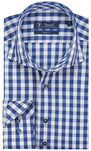 Sleeve7 Heren Overhemd Blauw Moderne Ruit Poplin