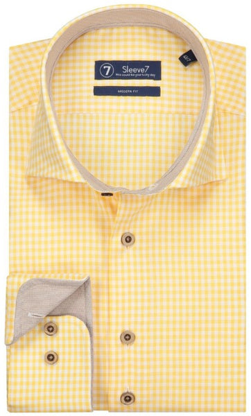 Sleeve7 Heren Overhemd Gele Ruit Bruin Contrast Poplin
