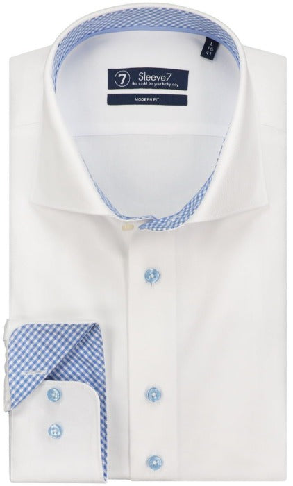 Sleeve7 Heren Overhemd Wit Lichtblauw Contrast Royal Twill