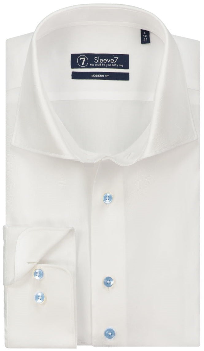 Sleeve7 Heren Overhemd Wit Blauwe Knopen