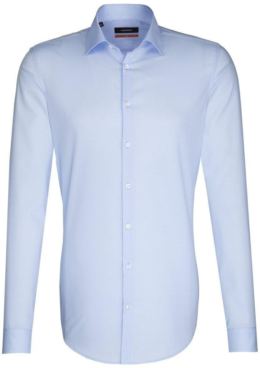 Seidensticker Heren Overhemd Blauw Poplin Kent Slim Fit ML7