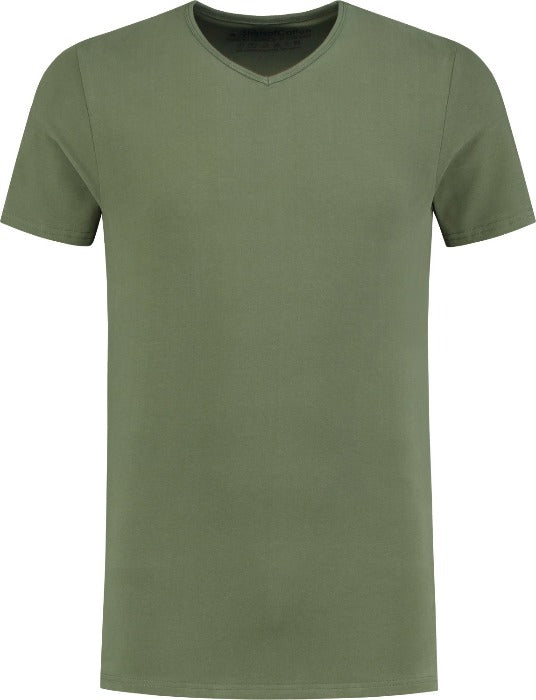 ShirtsofCotton Heren T-shirt Donkergroen Basic V-hals