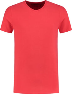 ShirtsofCotton Heren T-shirt Rood Basic V-hals