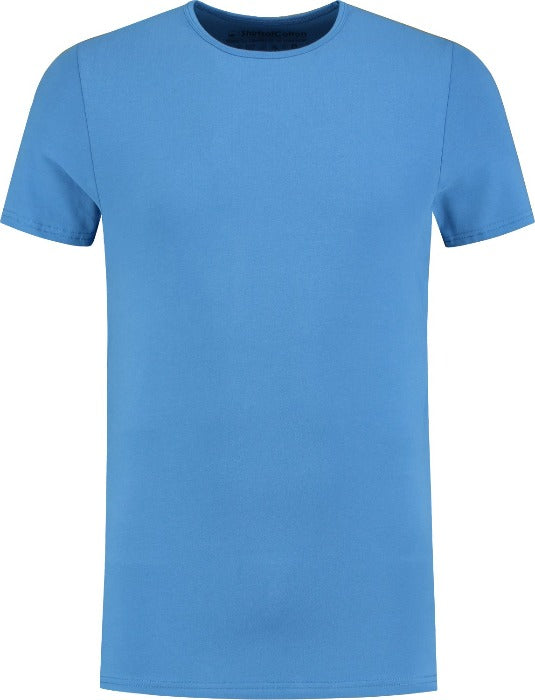 ShirtsofCotton Heren T-shirt Blauw Basic Round
