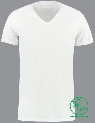 ShirtsofCotton Heren T-shirt Wit Bamboe Diepe V-hals 2-Pack