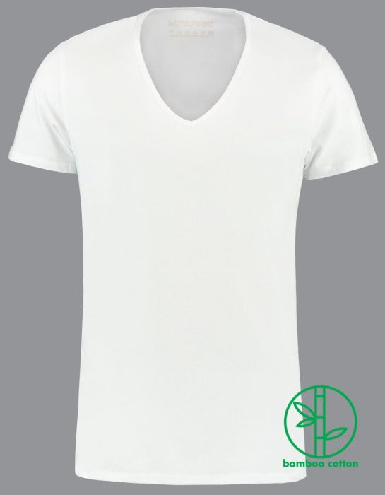 ShirtsofCotton Heren T-shirt Wit Bamboe Extra Diepe V-hals 2-Pack