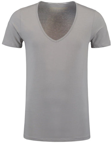ShirtsofCotton Heren T-shirt Grijs Extra Diepe V-hals 2-Pack