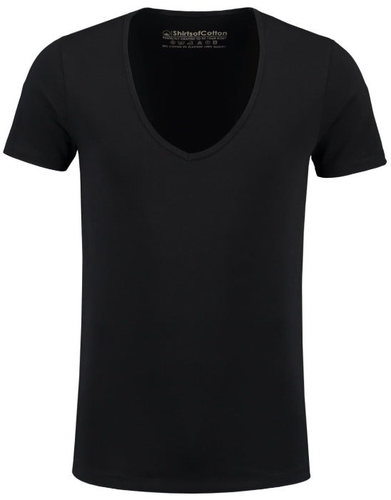 ShirtsofCotton Heren T-shirt Zwart Extra Diepe V-hals 2-Pack