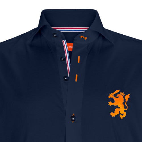 ShirtsofHolland Overhemd Navy Blauw Met Oranje Leeuw