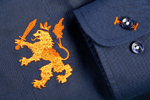 ShirtsofHolland Overhemd Navy Blauw Met Oranje Leeuw