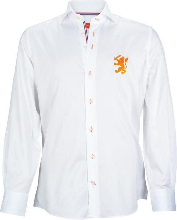 ShirtsofHolland Overhemd Wit Met Oranje Leeuw
